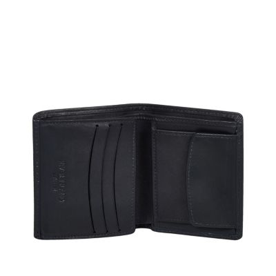 Dark blue leather fold out wallet